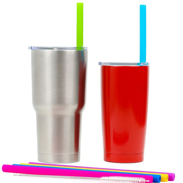 AWESOME REUSABLE RAINBOW SILICONE STRAWS (PACK OF 6 + CLEANING BRUSH)