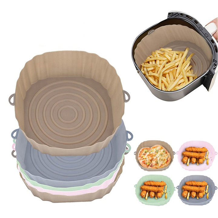 Air Fryer Silicone Basket Silicone Mold Airfryer Oven Baking Tray Pizza Fried Chicken Basket Reusable Pan Liner Accessories